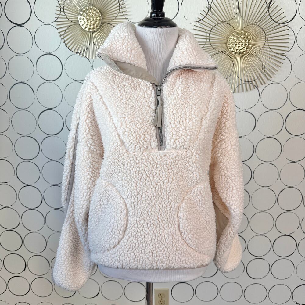 Abercrombie & Fitch Womens Sherpa Jacket Fur Lined XS Cream Soft Cozy Pullover